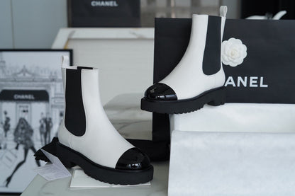 CHANEL 厚底切爾西 Chelsea Boots￼黑白拼色 22c