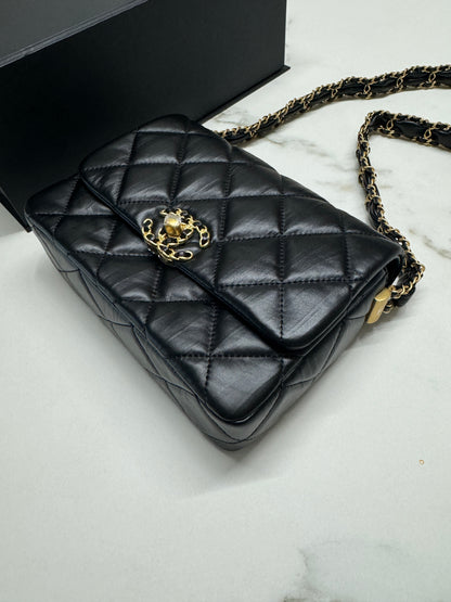 CHANEL 19系列 豆腐包 皺摺牛皮 黑色