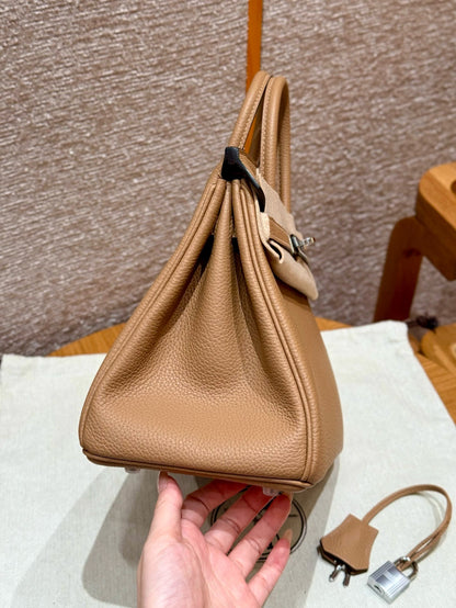 HERMES Birkin25 奶茶色 銀扣 swift 0M Chai