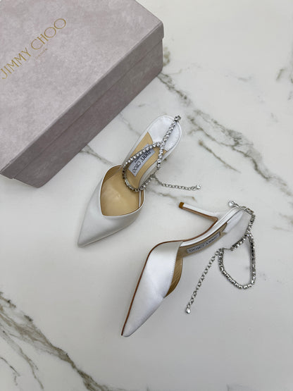 JIMMY CHOO Saeda 85 緞面白