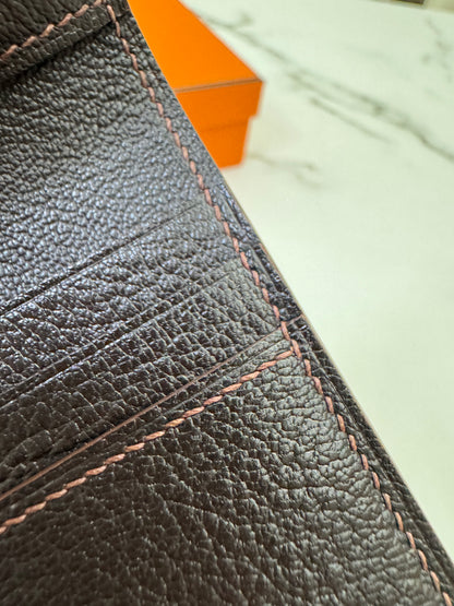 HERMES Bearn Wallet 亮面灣鱷 巧克力色 金扣 Porosus Crocodile Chocolate GHW