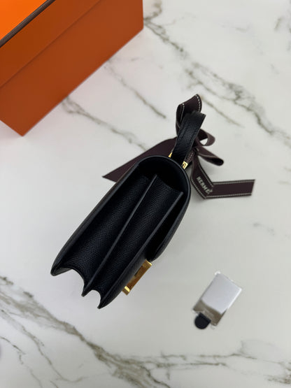 HERMES Mini Constance 黑金 Epsom Noir GHW 新鏡子版