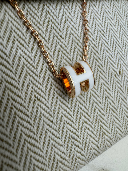 HERMES Mini Pop H 白色玫瑰金項鏈