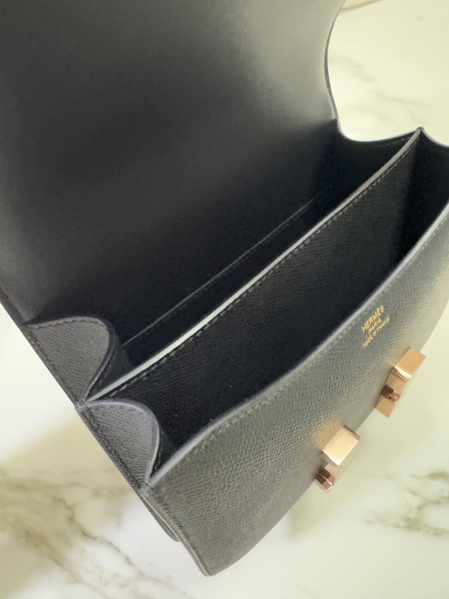 HERMES Mini Constance 黑色 玫瑰金扣 Epsom