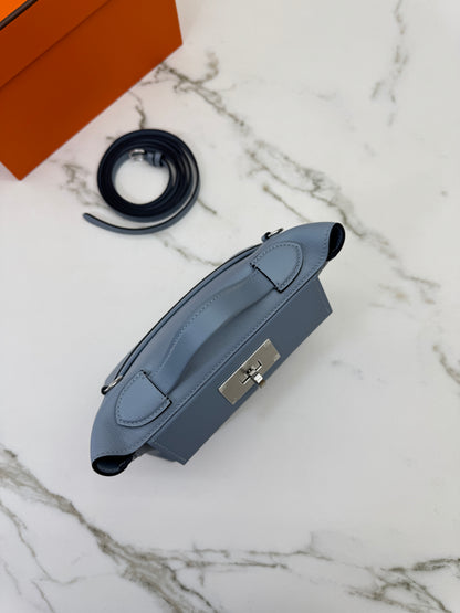 HERMES Mini 2424 亞麻藍銀扣 Evercolor Blue Lin PHW