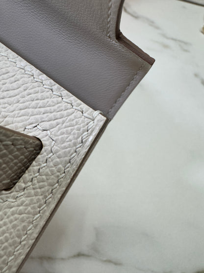 HERMES Mini Kelly II 奶昔白金扣 Epsom Craie GHW