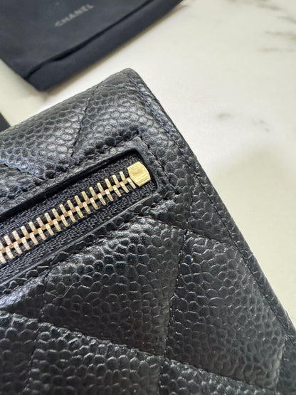 CHANEL CF三摺錢包 黑金牛