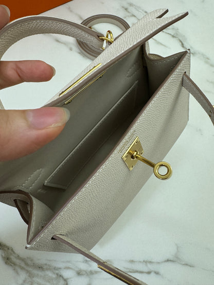 HERMES Mini Kelly II 奶昔白金扣 Epsom GHW