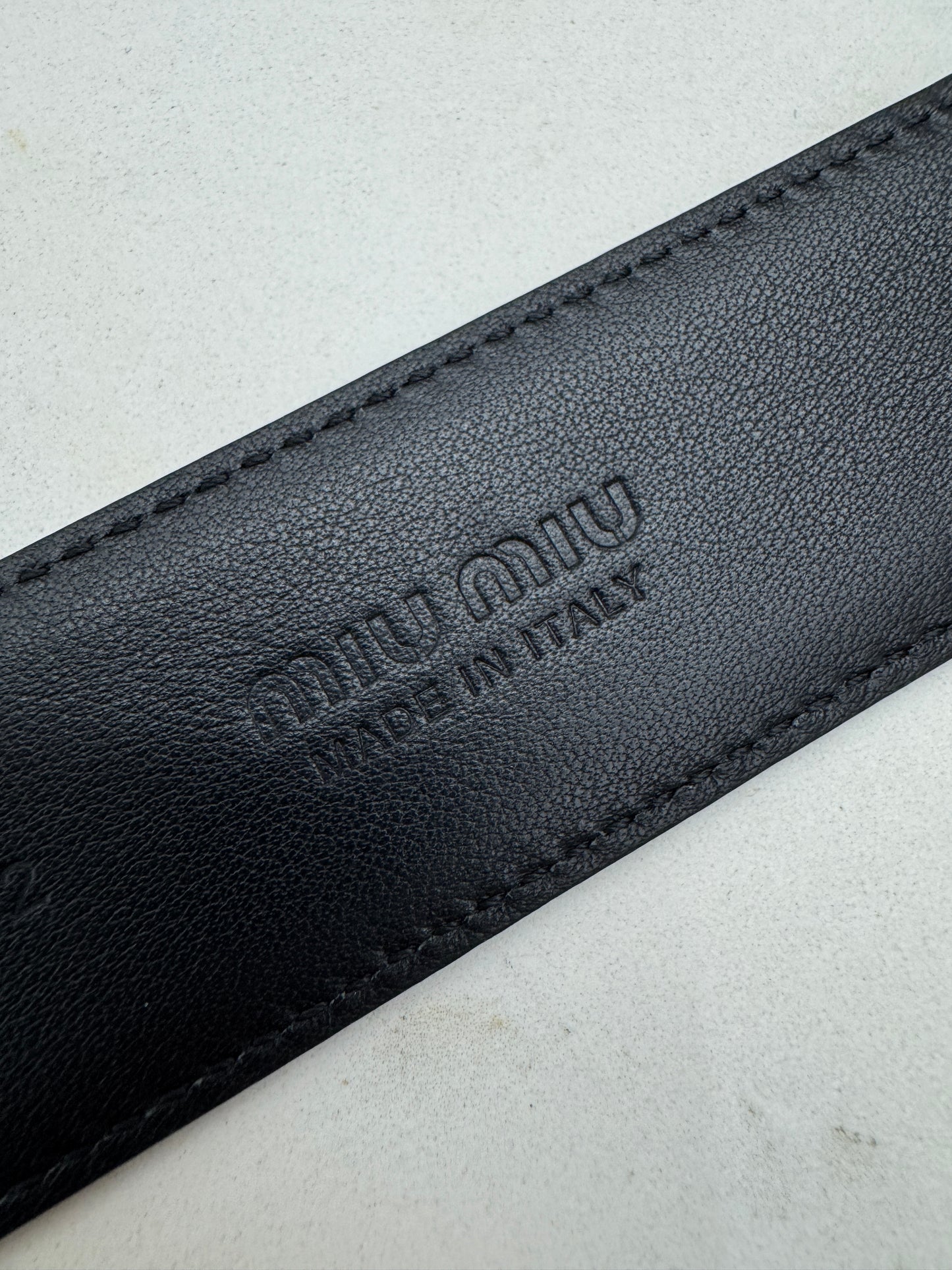 MIU MIU 黑銀皮帶 30mm