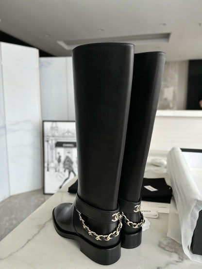CHANEL 鏈條騎士長靴 23a