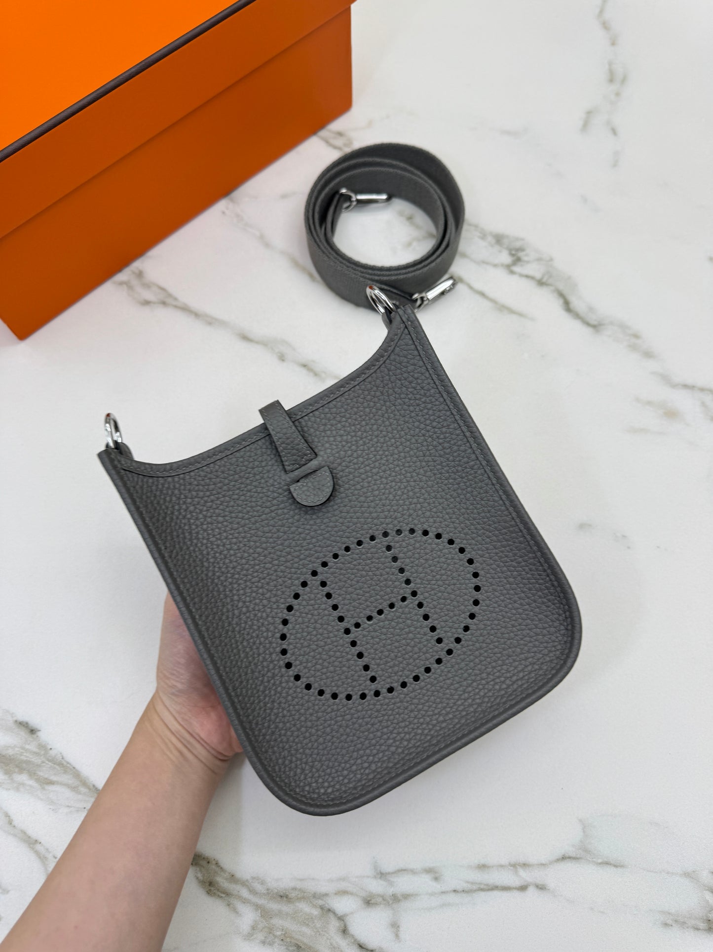 HERMES Mini Evelyne 積雨雲灰銀扣 Gris Meyer PHW