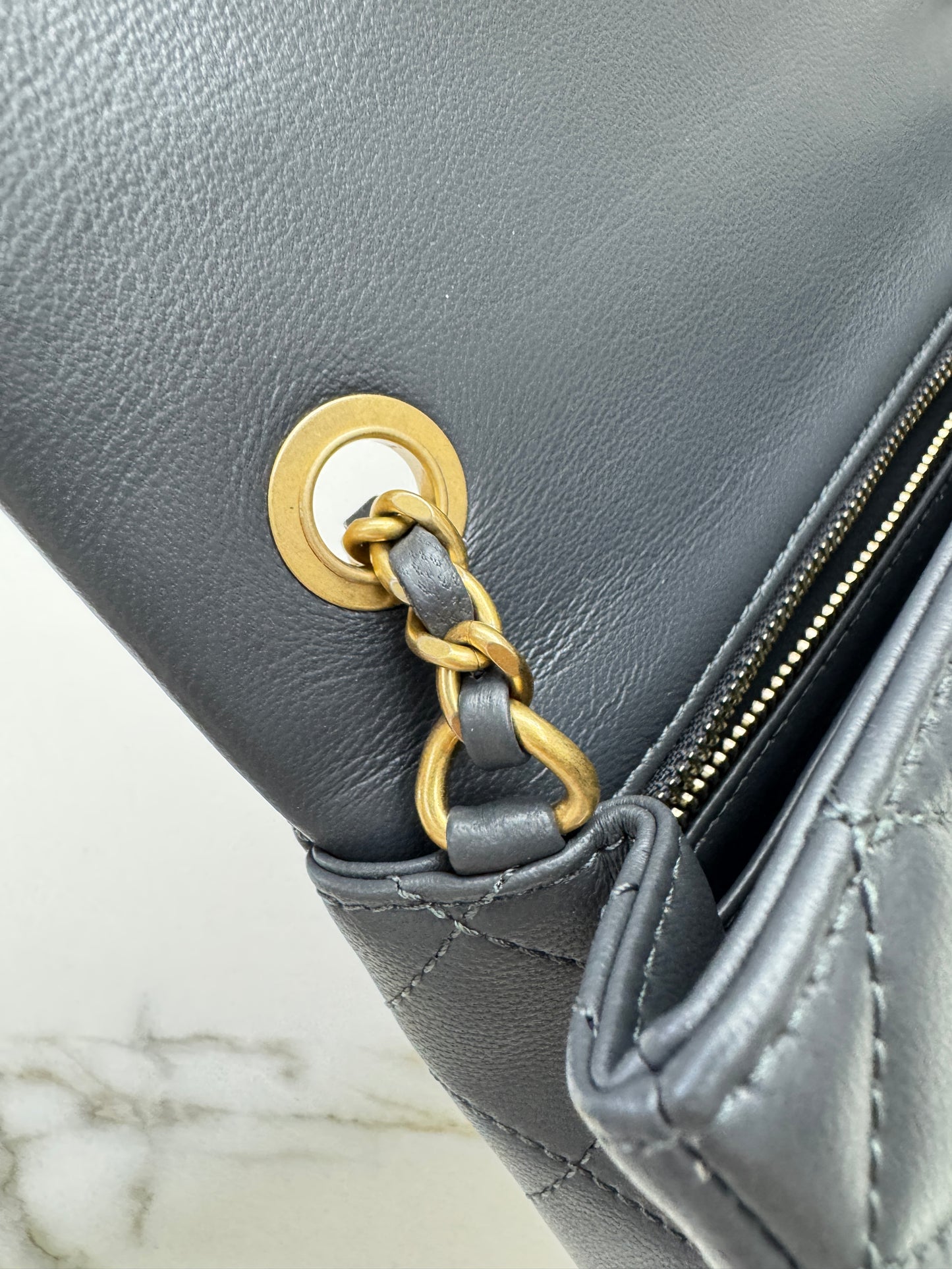 CHANEL 金球 Mini CF20 石墨灰 深灰羊皮