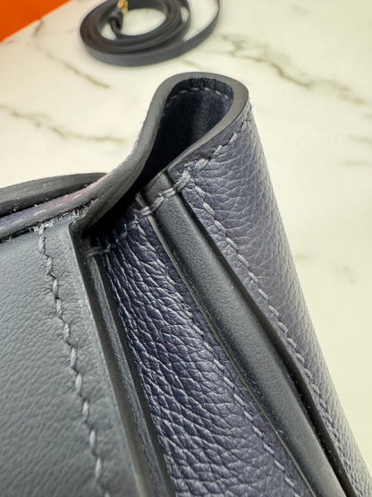 HERMES Mini 2424 午夜藍金扣 Evercolor 2Z Bleu Nuit GHW
