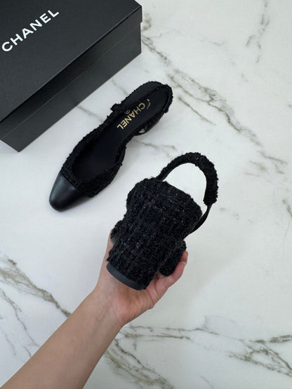CHANEL 25A粗毛呢 Slingback