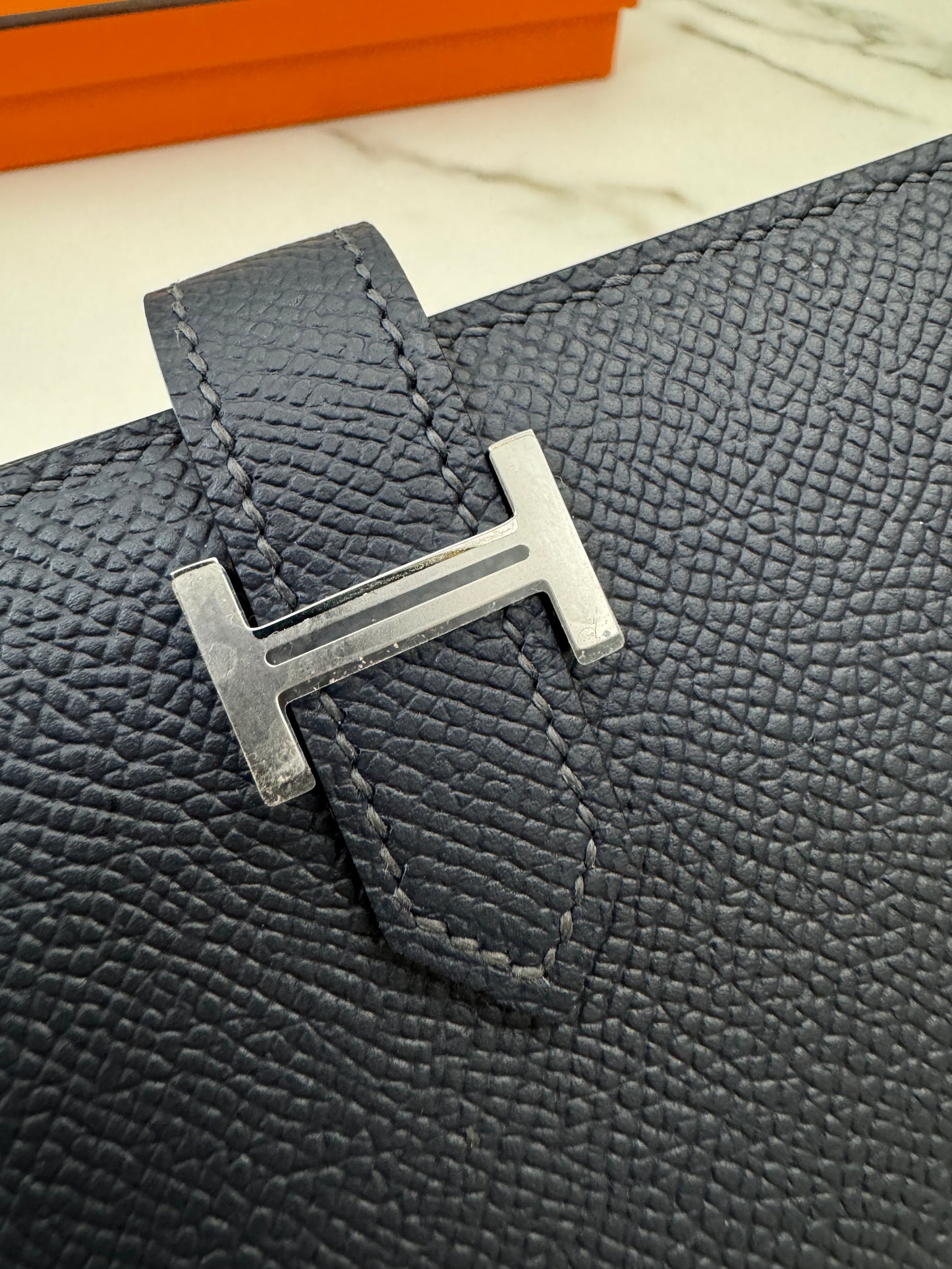 HERMES Bearn Wallet 午夜藍銀扣 Epsom Bleu Nuit PHW