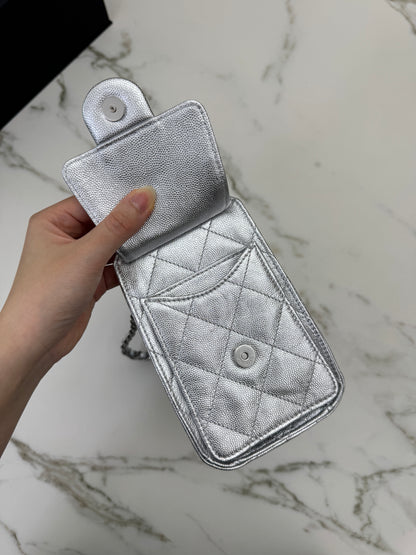 CHANEL Mini 25 Bag 銀色荔枝皮銀扣 Silver Caviar Calfskin PHW