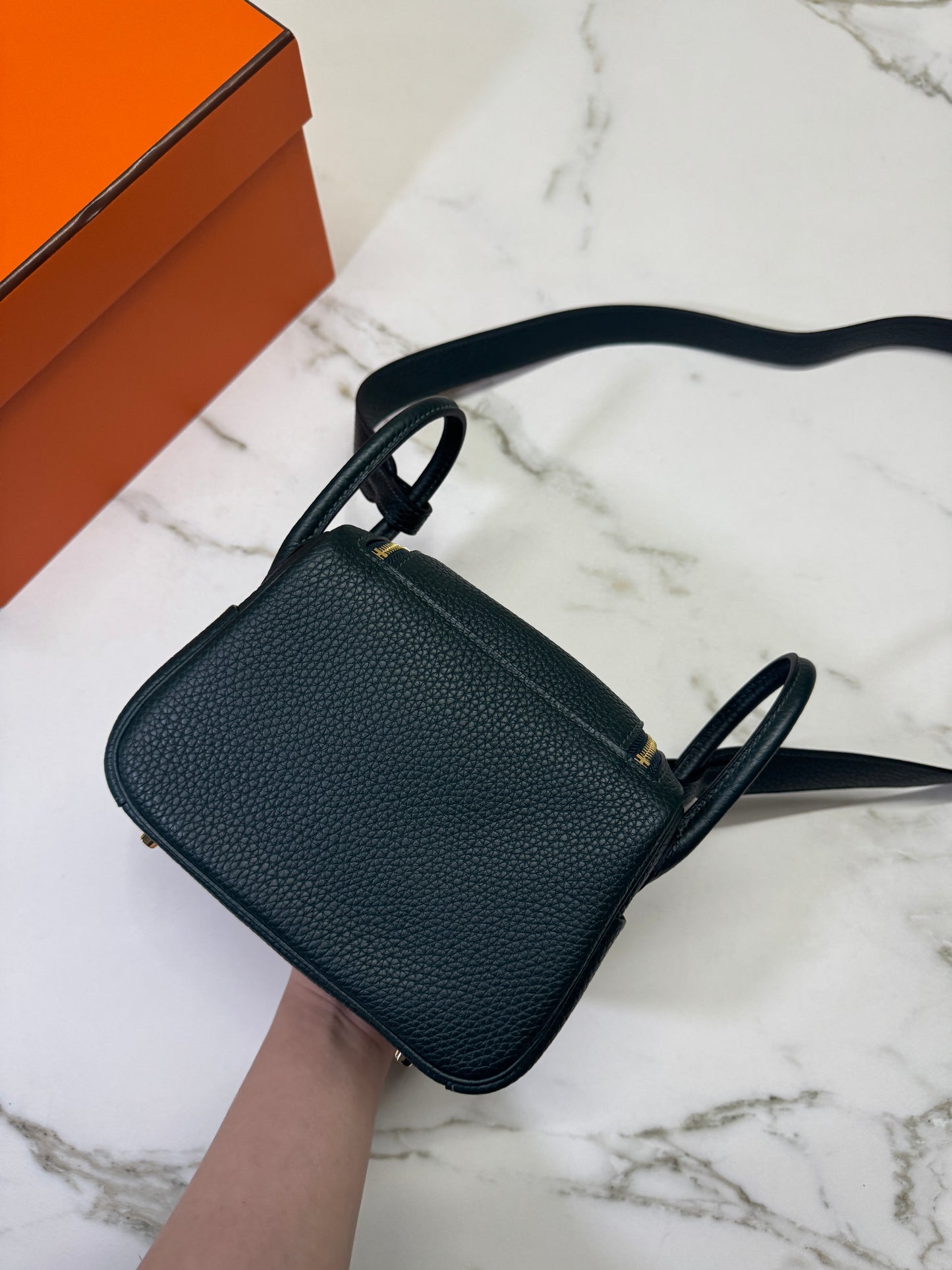 HERMES Mini Lindy II 深綠色 金扣 67 Vert Fonce TC GHW