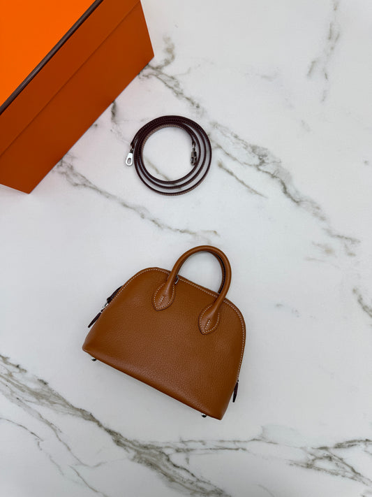 HERMES Mini Bolide 金棕色山羊皮 銀扣 Cherve Gold PHW