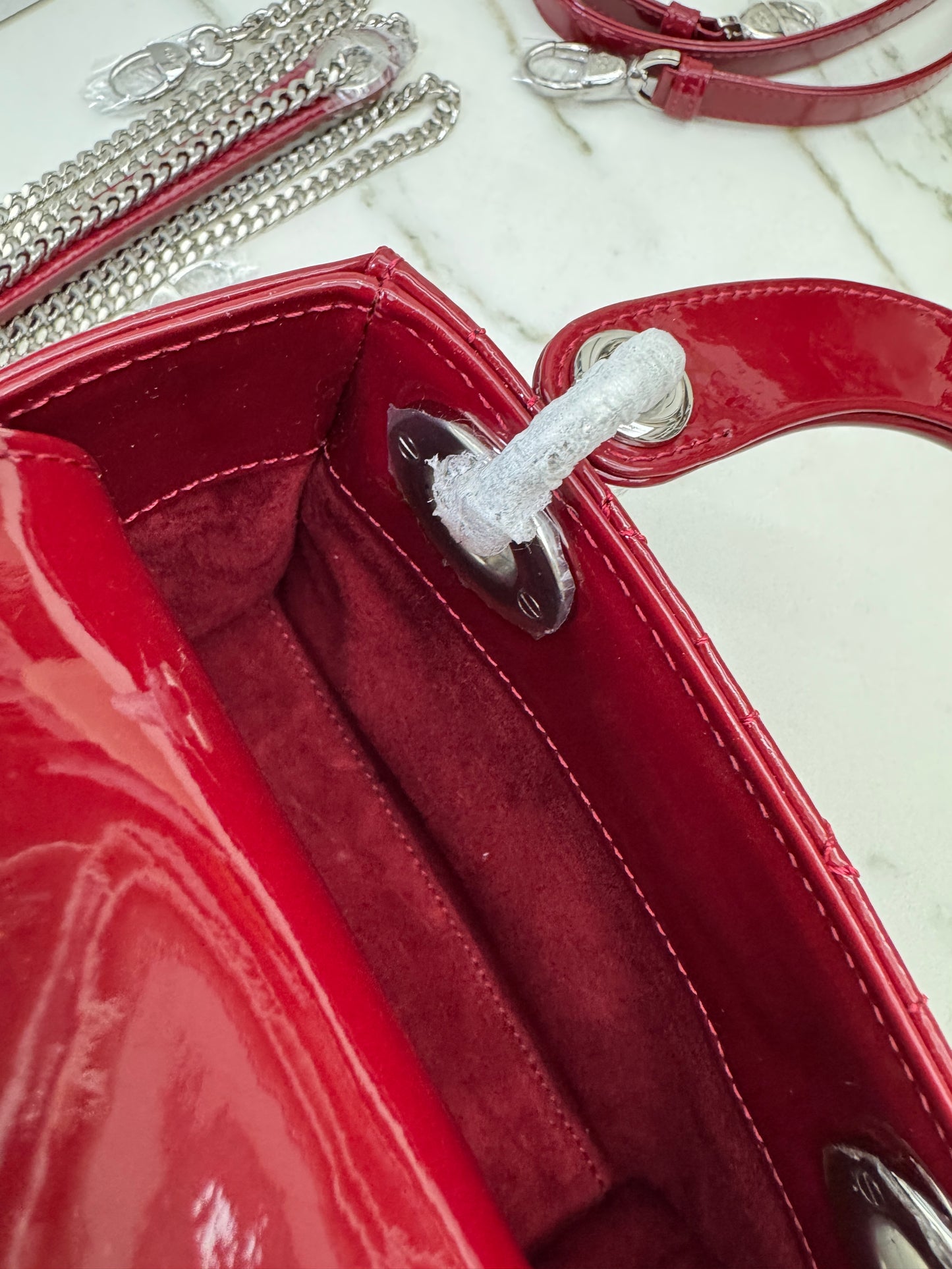 DIOR Mini Lady Dior 漆皮Cherry Red Shinny Calfskin