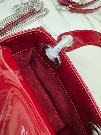 DIOR Mini Lady Dior 漆皮Cherry Red Shinny Calfskin