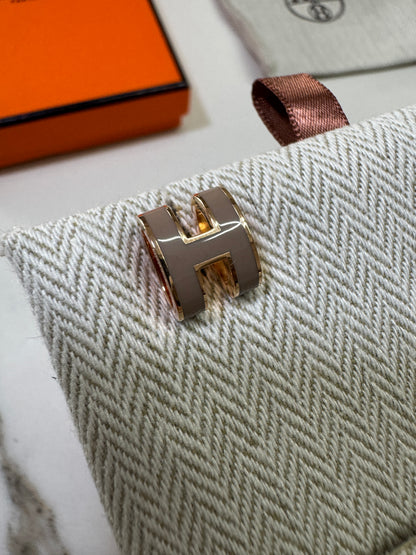 HERMES Pop H 奶茶灰 玫瑰金耳環