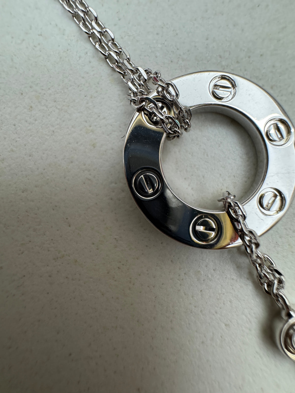 CARTIER Love 雙層小圓餅項鏈 白金色