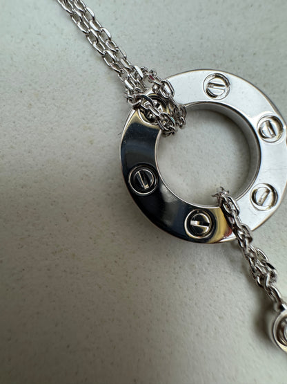 CARTIER Love 雙層小圓餅項鏈 白金色