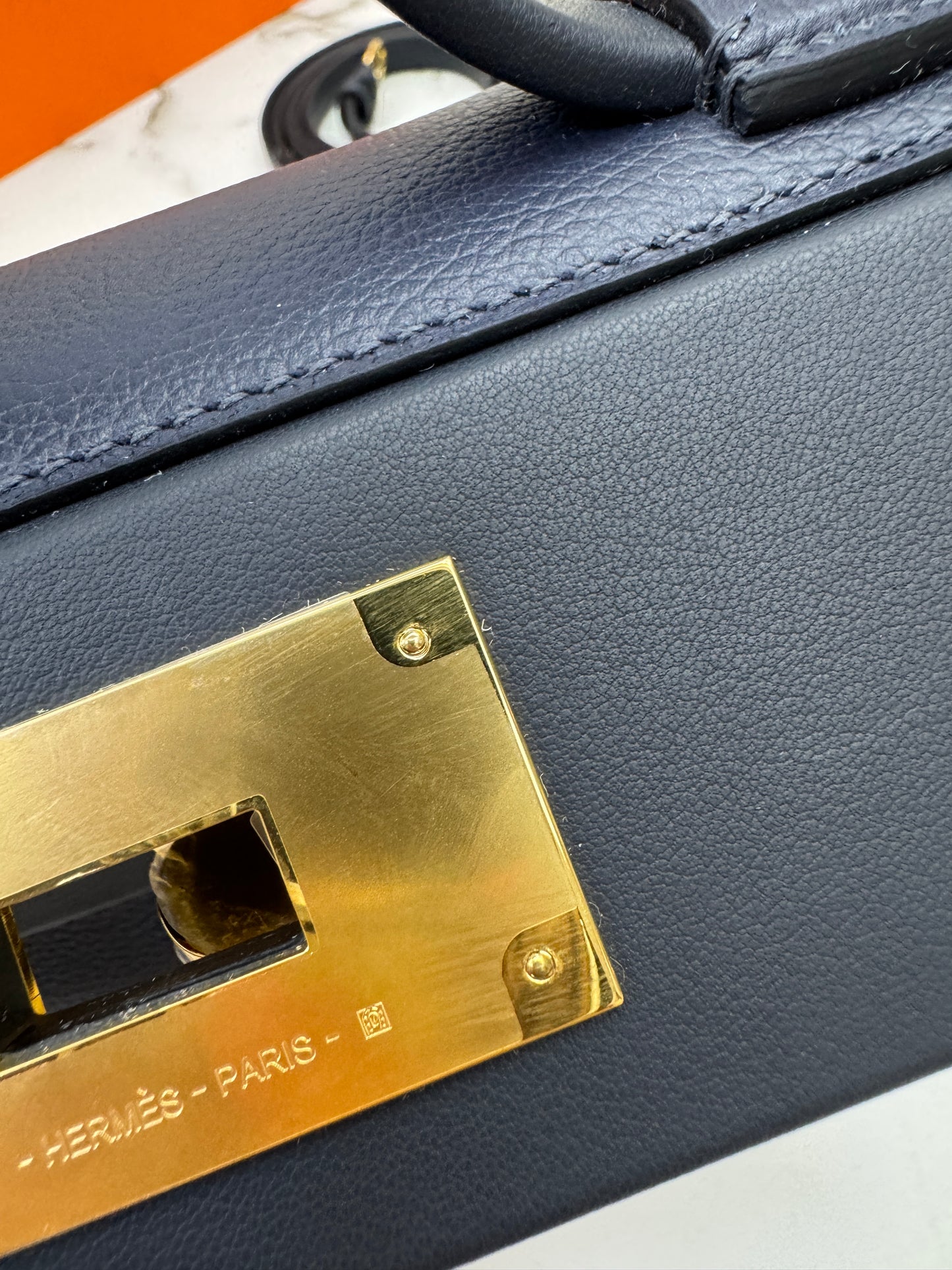 HERMES Mini 2424 午夜藍金扣 Evercolor 2Z Bleu Nuit GHW