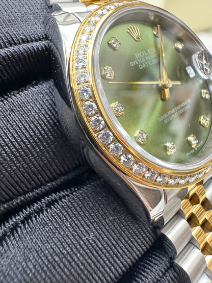 ROLEX Date Just 31mm 橄欖綠鑽圈鑽盤 真鑽版