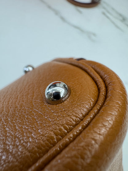 HERMES Mini Bolide 金棕色山羊皮 銀扣 Cherve Gold PHW
