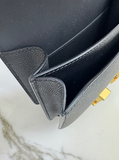 HERMES Mini Constance 黑金 Epsom Noir GHW 新鏡子版