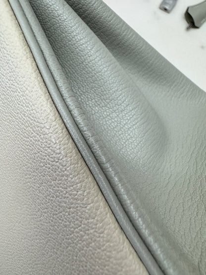 HERMES Birkin 25 SO 奶昔白拼珍珠灰 山羊皮 拉絲銀扣
