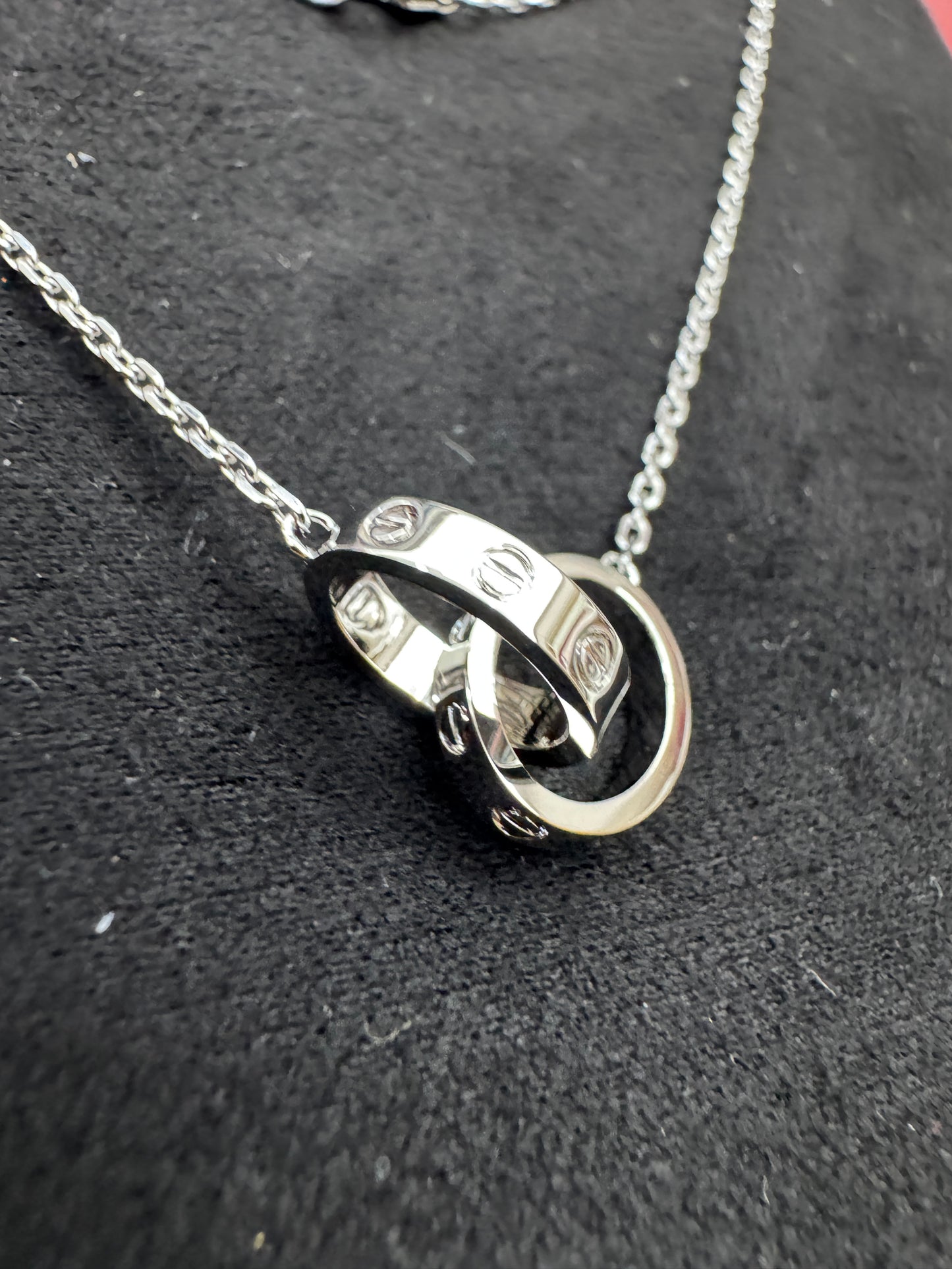 CARTIER Love雙環項鏈 白金色