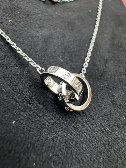 CARTIER Love雙環項鏈 白金色
