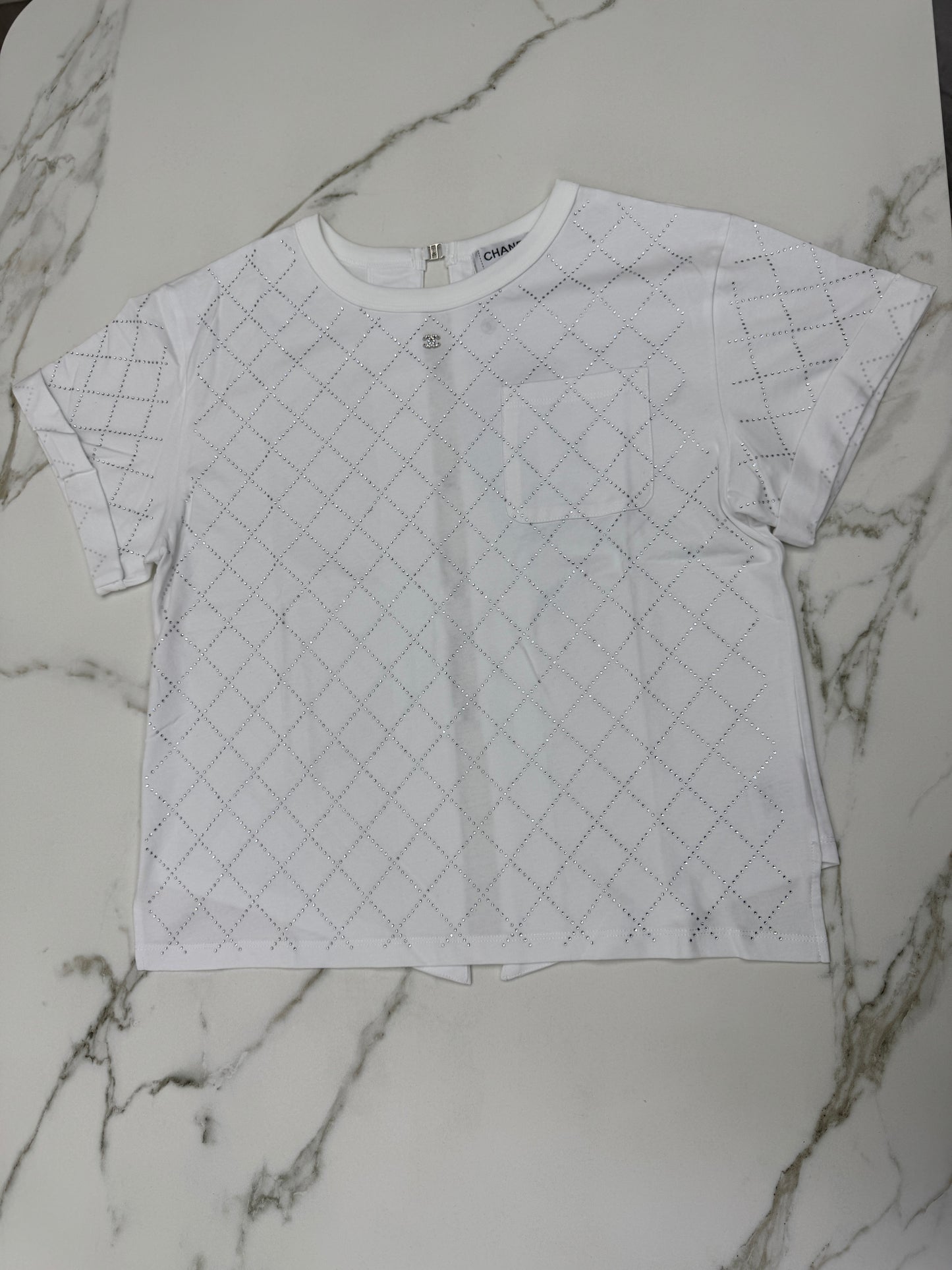 CHANEL 25S 燙鑽短袖Tee 白色