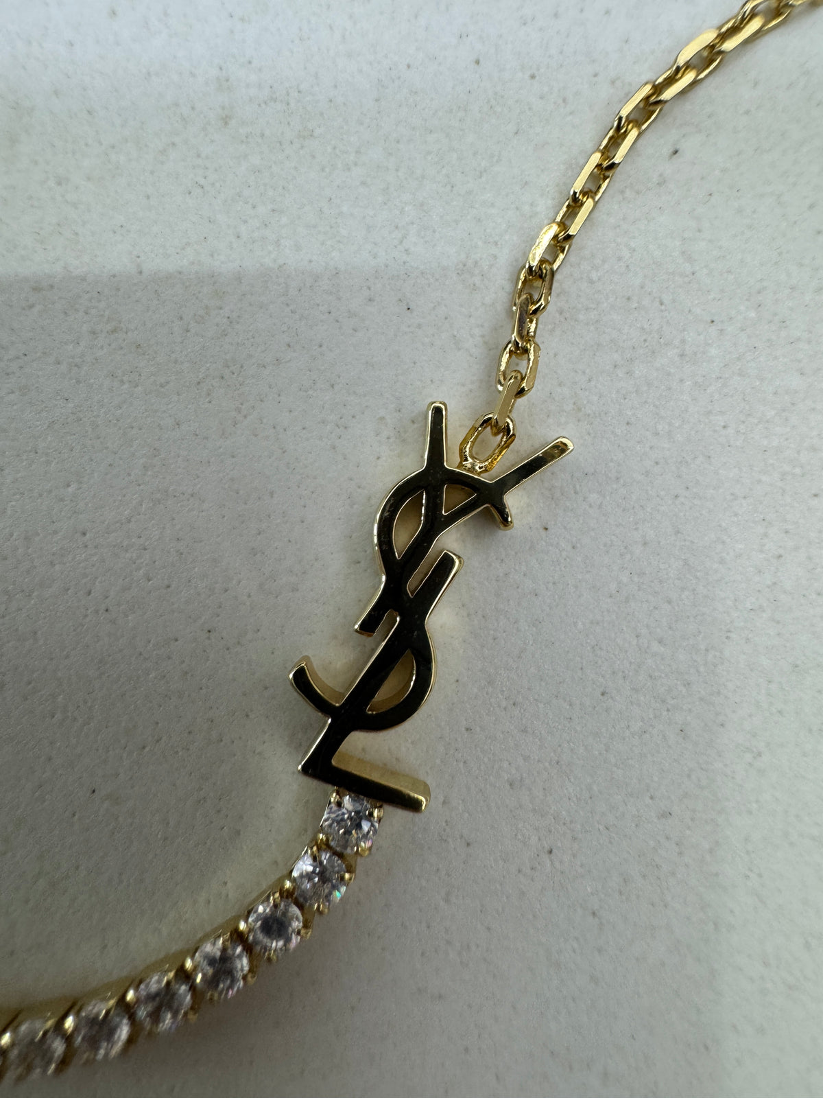 YSL 半鑽網球手鏈 金色