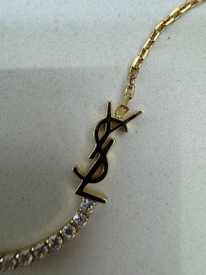YSL 半鑽網球手鏈 金色