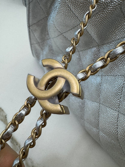 CHANEL 25Bag Small 銀色荔枝皮