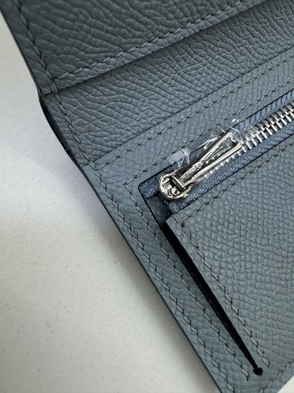 HERMES Bearn 三摺錢包 亞麻藍 Blue Lin Epsom PHW