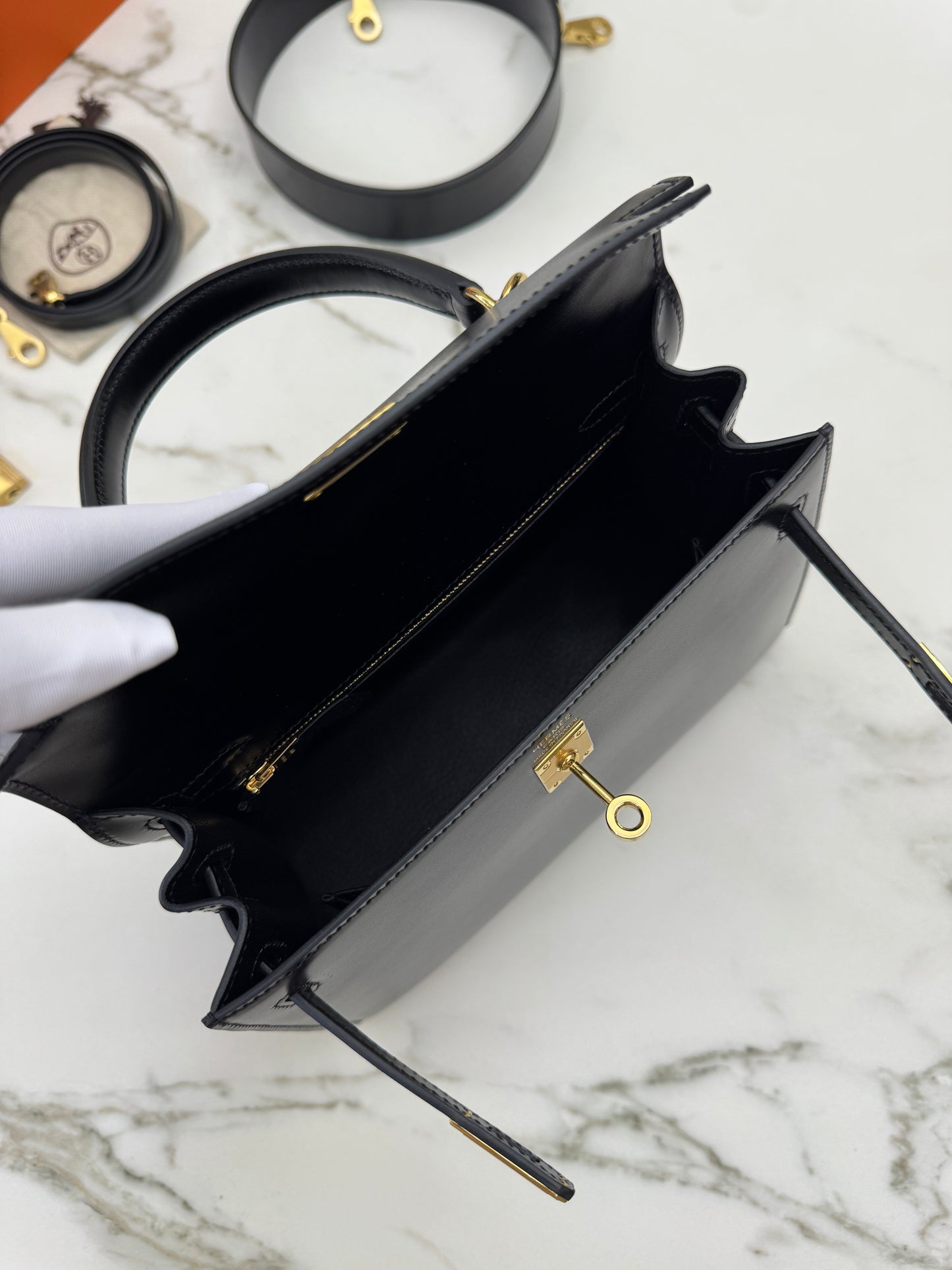 HERMES Kelly 25 黑色外縫金扣 Box Leather Sellier Noir GHW