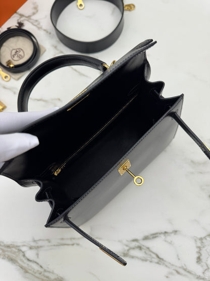 HERMES Kelly 25 黑色外縫金扣 Box Leather Sellier Noir GHW