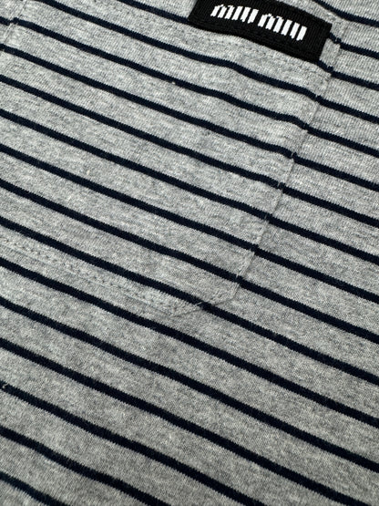 MIU MIU 做舊條紋長袖T恤