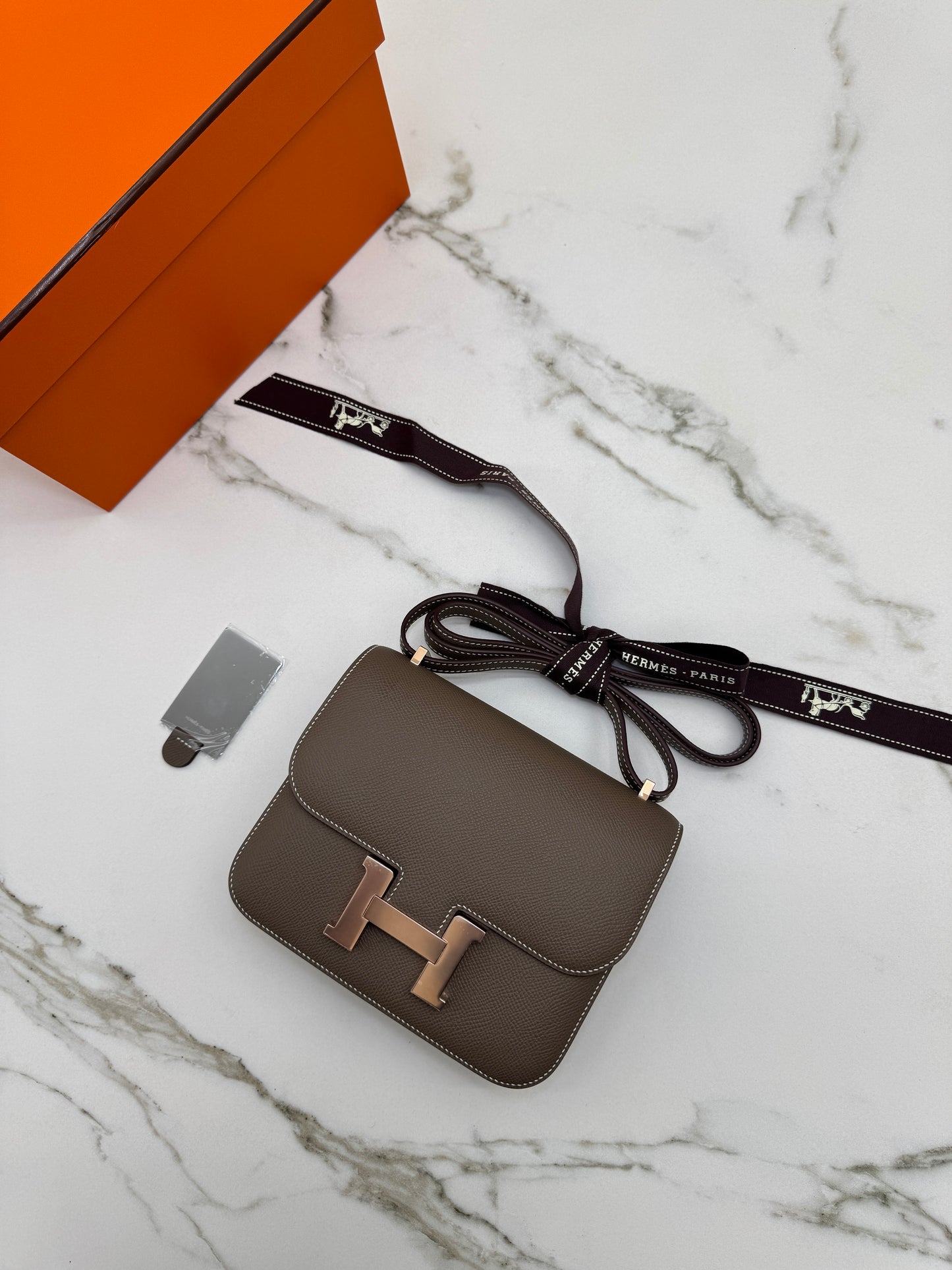 HERMES Mini Constance 大象灰 Epsom 玫瑰金扣