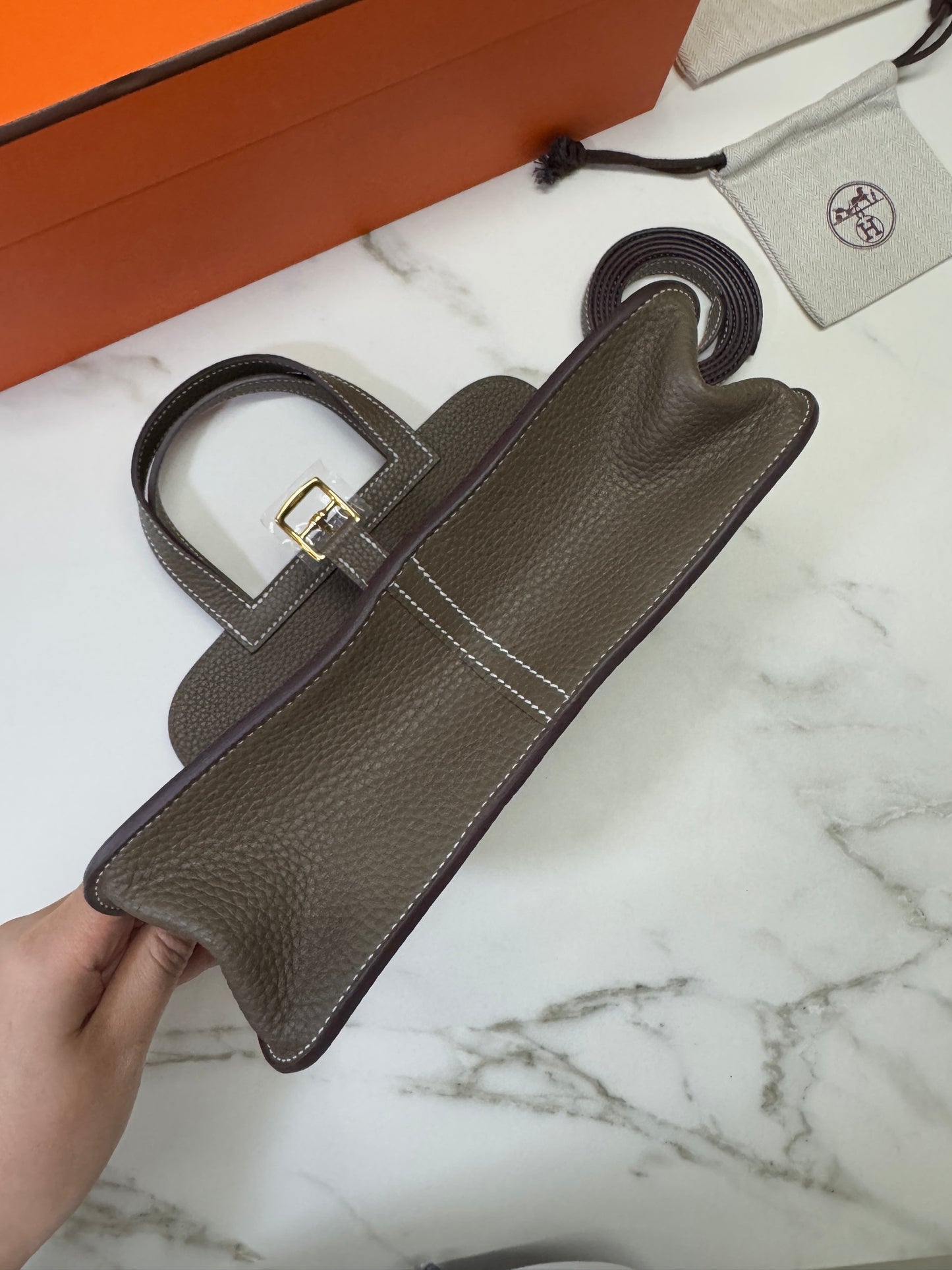 HERMES Halzan 25 大象灰金扣