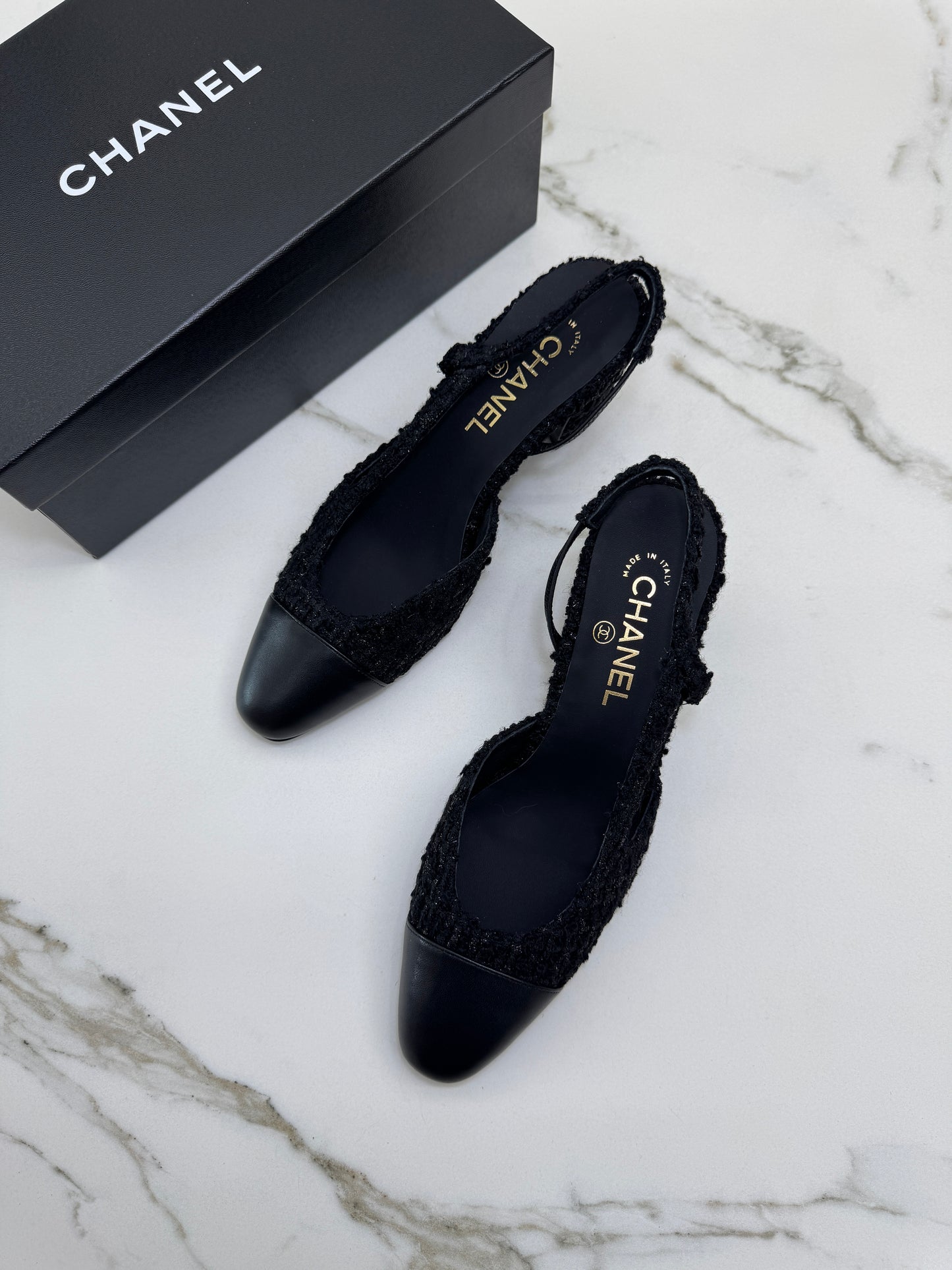 CHANEL 25A粗毛呢 Slingback