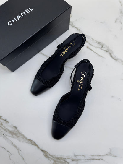 CHANEL 25A粗毛呢 Slingback