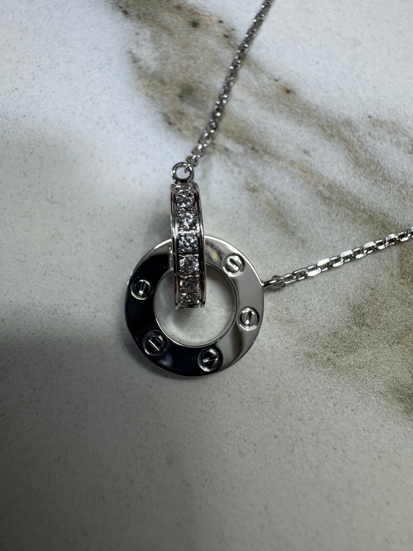 CARTIER Love 滿天星項鏈 白金色 【純銀電鍍18K金+莫桑鑽】