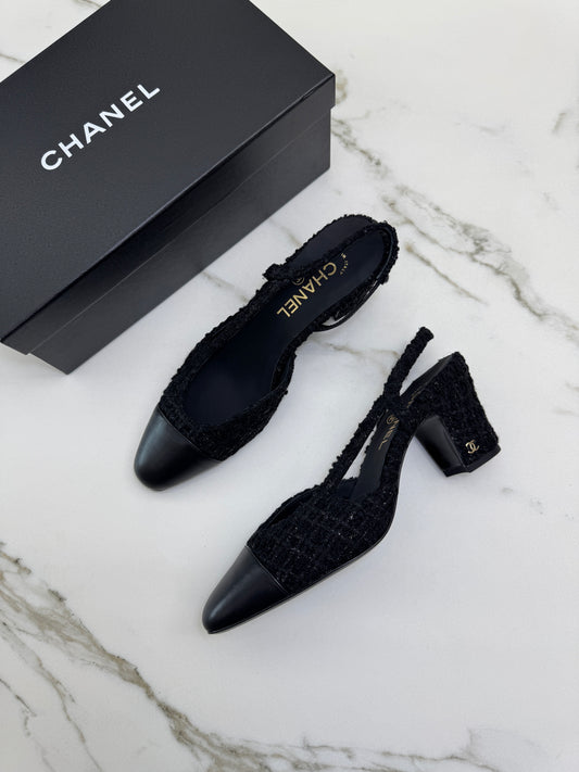 CHANEL 25A粗毛呢 Slingback
