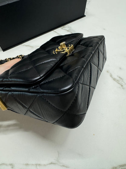 CHANEL 19系列 豆腐包 皺摺牛皮 黑色