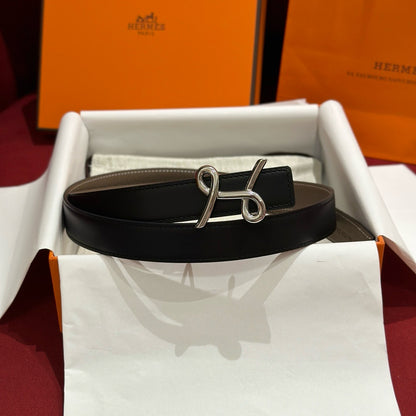 HERMES Cursives 雙面皮帶 黑/大象灰 24mm